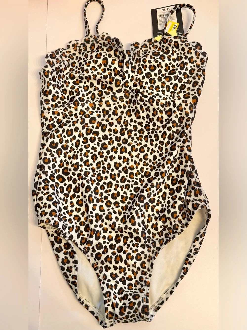 Cat & Jack Girls' Mint Stripe Bikini and Art class Leopard One-Piece Swim Set